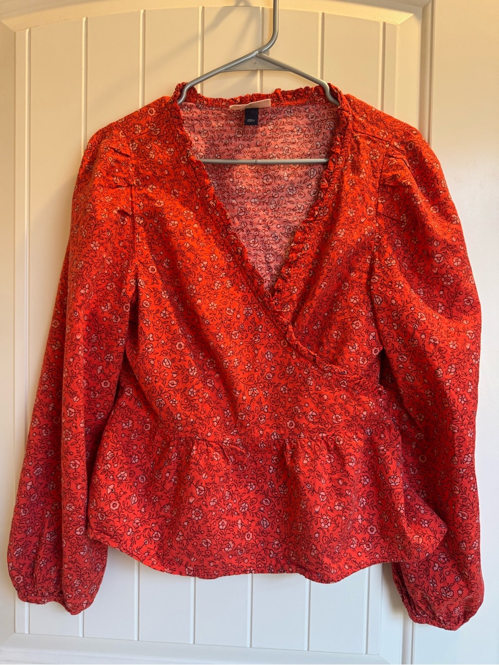 Red Floral Wrap Peplum wrap blouse